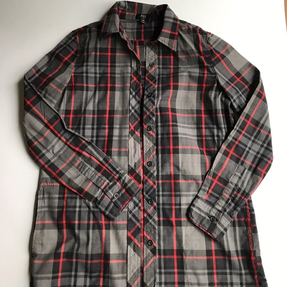 ABS Long Plaid Cotton Shirt w/Pockets - Picture 3 of 4